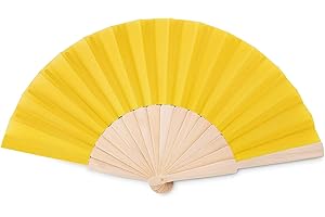 PromotionGift Ventaglio manuale in legno con tessuto in policotone - giallo