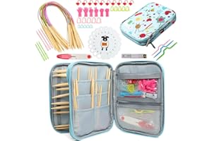 Coopay Agujas de Tejer Circulares de 60 cm, 62 piezas de Agujas de Tejer de Bambú con Accesorios de Tejer y Estuche, de 2,0 mm a 10 mm para Principiantes y Profesionales, Azul cielo