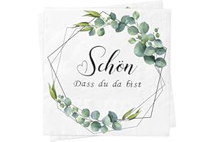 40Stück Servietten Schön Dass Du Da Bist Eukalyptus, Hakiwina Party Tischdeko für Taufe Hochzeit Babyparty Konfirmation Baby Shower Garten Party, Grün Vintage Papierserviette Einweg Napkins, Stil B