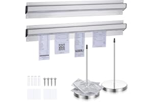 Photect 4 Stück Tickethalter Set für Restaurants inklusive 2 Edelstahl Beleghalter Zettelspießer und 2 Aluminium Schieberegalschiene für Restaurants Cafés Küchen (Silber, 15,8 x 2,3 Zoll)