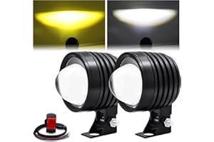 Ygmylandbb LED Auxiliary Motorcycle Lights, Spotlights, Fog Lights, White and Amber Driving Running Light, 60W DC12V 6000lm Riding Lights Universal for Motorcycle, Include Switch, 2 Packs