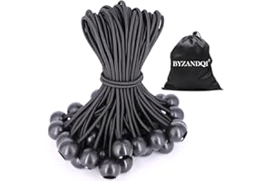 BYZANDQI BIYIT Gumki napinające z kulką, napinacz do plandeki, gumy, pętle do namiotu, banerów, 10 cm, czarne, 25 szt
