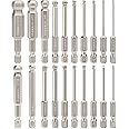 Hakkin 20pcs Ball End Allen Key Set 1/4" Hex Shank Wrench Screwdriver Drill Bit S2 Steel Magnetic Metric & SAE Hex Screwdriver Bits Set 65mm