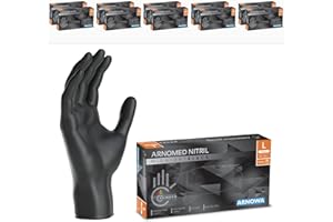 1000x ARNOMED® Gants en nitrile taille L Noir, Gants à usage unique pour chirurgie & laboratoire, Gants en nitrile sans poudre & sans latex, Moufles en nitrile XS, S, M, L, XL, XXL