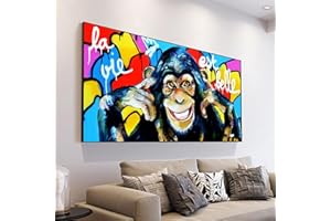 dsdsgog Graffiti Abstrait Toile Art Peinture Classique Coloré Sourire Singe Mur Art Photos Salon Affiches et Impressions 80x160 cm sans Cadre