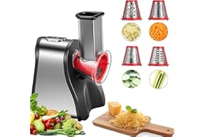 FOHERE 4 in 1 Electric Cheese Grater 150W Multi Electric Salad Maker, Automatic Fruit Cutter and Vegetable Chopper with 4 Interchangeable, Food Processor for Cheese, Cucumber, Carrot