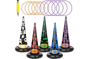 AUGENSTERN Halloween Ring Toss Game Trick or Treat Set - 10 pcs Halloween Inflatable Witch Hat with 20 Ring Toss, Inflatable Rings Toys Gifts for Witch Party Favor Home School Classroom Indoor Outdoor Toss Game