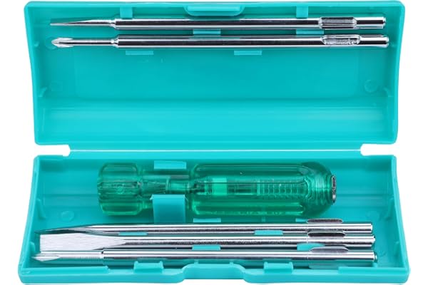 Taparia Model 802 Screwdriver Set Neon Bulb Tester Included Tip Sizes: 6.0x0.8mm, 3.5x0.5mm, Phillips 0, Square Poker, Phillips 1 High-Grade Steel Blades with Comfortable Grip. DIY, Professional and Industrial use