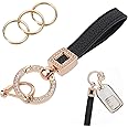 cobee Microfiber Leather Car Keychain, Bling Universal Key Fob Holder with Anti Lost D Buckle 360 Degree Rotatable Car Key Fob Keychain Holder with 3 Keyrings and Repair Bar