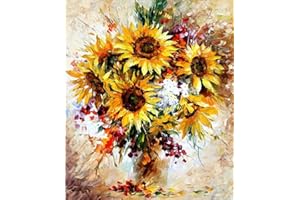 YEESAM ART Paint by Numbers for Adults Beginners Sunflowers Flowers Vase 16x20 inch Linen Canvas Acrylic DIY Number Painting Kits Wall Art Decor Gifts
