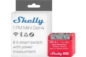 Shelly 1PM Mini Gen4, Interruttore Relè Intelligente Wi-Fi, 1 Canale, 8A, Monitora il Consumo di Energia, Domotica, Nessun Hub Richiesto, Certificato Matter, Alexa, Google, HomeKit, Zigbee