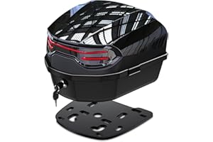 ‎LESANM LESANM Motorrad Topcase, Motorrad Daily Tail Top Box Trunk Lockable Storage Carrier Kunststoffkoffer mit Konturierte Kunststoffrückenlehne Universalhalterung Wasserdicht für Helm Gepäck (Schwarz)