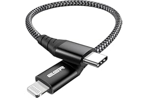 ESR Kabel USB C Lightning 0,2 m, certyfikat MFi, nylonowy kabel do ładowania PD, szybka ładowarka do iPhone 14/14 Pro/14 Pro Max/14 Plus i 13/12/11/SE/XR/XS/X/8, iPad 9/8, do ładowarek typu C, czarny