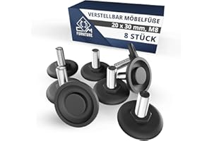CM Furniture 8x Stellfüße Möbelfüße M8 x 20mm Höhenverstellbare Füße Schraubfüße für Tisch Stuhl Einstellschraube Stuhlbeine Gewinde M8 Einstellbar Verstellschrauben Nivellierfüße Regulierschraube DIY