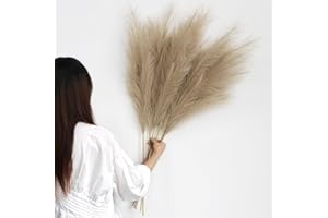 YiYa Brown Pampas Grass Fluffy 6 Pcs Artificial 113CM Faux Large for Floor Vases Tall Plant Flowers Boho Home Office Decor