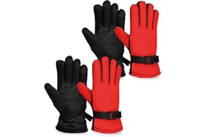 WORUIB 2 Pairs Kids Ski Gloves, Waterproof Anti Slip Plush Thermal Warm Gloves, Ages 8-13, Red