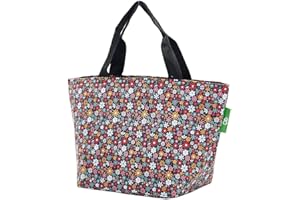 ECO CHIC Lightweight Foldable Insulated Lunch Bag Water Resistant Cooler Bag (Ditsy Black)