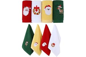 YouYuer Asciugamani Natalizi, 4PCS Decorazione Natalizia Asciugamano da Cucina con Pupazzo di Neve,Babbo Natale,Albero di Natale Asciugamano da Bagno per Festa,Decorazione della Casa