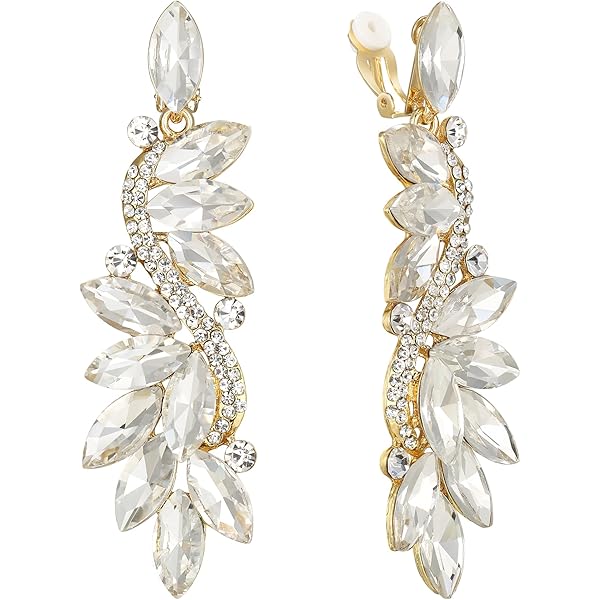 EVER FAITH Crystal Statement oorbellen, Art Deco Marquise Drop Cluster bruid Bling kleurrijke hangende oorbellen voor dames Iridescent AB goudkleurig, Kristal, Edelsteen