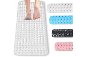 BASVII Tappeto Doccia Antiscivolo 100 x 40 cm, Senza BPA, Resistente Alla muffa Lavabile in Lavatrice, Tappetino Doccia Antiscivolo per Vasche da Bagno, Pavimenti del Bagno (Bianco)