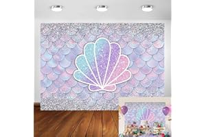 Avezano Telón de fondo de fotografía de sirena con purpurina, escamas de sirena, decoraciones de fiesta de cumpleaños para adultos, decoración de pared bajo el mar, fondo de fotos para baby shower (7