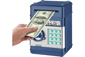 Revanom Electronic Piggy Bank, Mini ATM Password Money Bank Cash Coins Saving Box for Kids, Cartoon Safe Bank Box Perfect Toy Gifts for Boys Girls (Navy Blue)