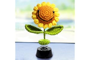 KIAYOO Decoration Voiture,Tournesol au Crochet Décorations du Tableau de Bord,Jouets Voiture Intérieur,Auto Accessoires Ornement Bobble Head Cadeau Homme Femme d'anniversaire, de Noël, de Nouvel an