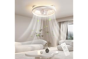 YUEEU 40CM Ventilatore da Soffitto,LED Lampadario Ventilatore da Soffitto Ventilatore Silenzioso Dimmerabile Plafoniera con Ventilatore Telecomando,Bianca Lampada con Timer