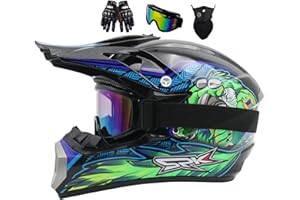 HELMBLAZIA Youth Motocross Helmet, Kid Motorbike Helmet MX Quad ATV Sports Enduro Crash Dirt Bike Helmet, Adult Full-Face Off Road Motorcycle Crash Helmet, with Goggles Mask Gloves
