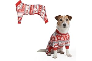 Spark Paws Dog Pyjama, Ultra-soft and 4-way stretch, Recovery-suit PJ Onesie for Small, Medium and Large Breeds - Winter Wonderland, L
