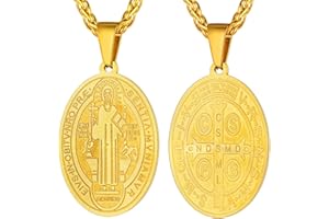 FaithHeart Collana Uomo Collana Talismano San Benedetto Collana Religiosa Regalo Festa del papà Compleanno Collana Uomo Acciaio Impermeabile Anallergico 18K Oro Placcato