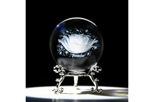 ‎H&D HYALINE&DORA H&D HYALINE & DORA 60 mm 3D Carving Roses Flowers Crystal Ball Ornament, Glass Ball Paperweight with Silver Stand, Feng Shui Home Decoration, Gift for Mother, Wedding, Lady