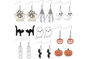 YOLEV 9 Paires Boucles d'Oreilles Halloween Boucles d'Oreille Toile d'Araignée Citrouille Fantôme Chauve Souris Boo Halloween Filles Drop Dangle Boucles d'Oreilles Clous d'Oreilles
