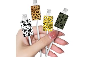 DiyGody 4 Pezzi Protezioni per Cavi di Ricarica con Design di Simpatico Leopardo, Protezione per Raccordi a Cavo USB Type-C per iPhone, Proteggi Cavo Cellulare Accessori per Caricabatterie