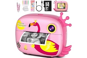 Kinderkamera Sofortbildkamera, Hangrui Sofortbildkamera Kinder, 1080P 2.4 Zoll Bildschirm Digitalkamera Kinder mit 32GB SD Karte,3 Rollen Druckpapier,5 Farbige Stifte Geschenk für Kinder 3-12 Jahre