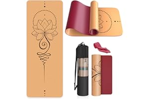 Haninj Eco-Friendly Yoga Mat Non Slip Unique Design Natural Cork Tpe Material Fitness Exercise Mat with Carry Bag and Strap For Home, Pilates,Aerobic,Gym & Workout(4 patterns available)