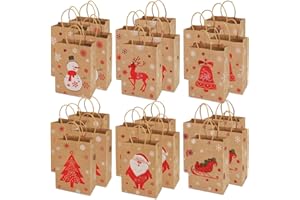 AVISKI Sacchetti natalizi per regali, in carta kraft, 24 pezzi, stili assortiti, in carta, con manici, sacchetti per regali, con stampe, per involgere regali di Natale o regali per le feste