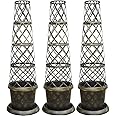 Thompson & Morgan Large Patio Tower Pot Frame Saucer Kit Matching Lattice Style Black Burnt Gold Effect Planting Climbing Flowers Vines Vegetables Durable Plastic (3 x Tower Pot Kit)
