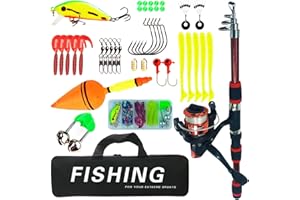 YAZTAUHO Red Fishing Rod & Reel Combo Kit - Telescopic Rod, Portable Gear Set with Carry Bag for Teens & Adults