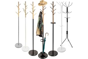 KARAT Clothes Rack, White, Made of Steel, Stable and Robust with 12 Hooks, Round Base Coat Stand for Clothes, Wardrobe & Hats, Jacket and Bag Stand for Hallway, Height 164 cm, Diameter 31 cm (Martin)