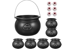 ‎HEMOTON Hemoton 7PCS Halloween Kessel mit Griff Schwarzer Kessel Candy Bucket Candy Kessel für Halloween St Patrick Day Party Dekoration mit 6PCS Augäpfel
