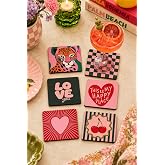 Kare Retro &amp; Pop Art Desenli Bardak Altlığı 6&rsquo;lı Set &ndash; 9 cm, 3 mm MDF, UV Baskı Dekoratif Bardak Altlık