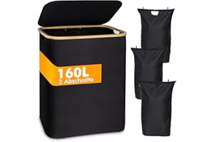 JOYOLEDER 160L Wäschekorb mit Deckel 3 Fächer,Wäschesammler mit herausnehmbaren Wäschesack, Groß Faltbare Wäschesortierer Für Badezimmer, Schlafzimmer, Wäschekammer, Kinderzimmer