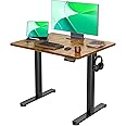 Claiks Electric Height Adjustable Stand Up Desk, 35x20 Inches Sit Stand Desk for Home Office, Rustic Brown Top/Black Frame