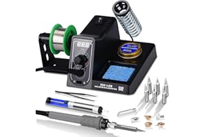 FIOAY 60W Stazione di Saldatura,Kit di Saldatura Regolabile 90~480°C,Professionale Saldatore Elettrico con 6 Punte Sostituibili e 1 Filo di Stagno,Display Digitale LED