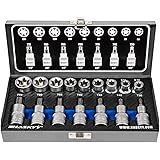Haskyy Professional 16tlg. Schrauber Bit Set Torx I Nusssatz Bit Stecknüsse I T30-T70 55mm lang I E10-E20 39mm lang, Blau