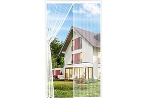 Auxmir Moustiquaire Porte Fenêtre Épaisse 90x210cm Maille Très Fine Dense, Moustiquaire Porte Fermeture Aimantée Magnétique Automatique, Rideaux Anti Mouches et Insect, Bande Adhésive Sans Perçage