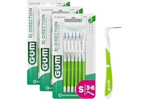 ‎GUM GUM BI-DIRECTION Zwei-Winkel-System Interdentalbürsten | 90 Grad Positionierung | Zahnreinigung und Plaque-Entfernung | 0.7mm, ISO 1 | Größe XS |​ 3x6 Packung