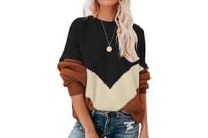Lantch Damen Strickpullover Colorblock Sweater Casual Pullover Sweatshirt Pulli Elegant Jumper Shirts