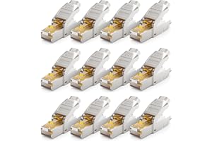 deleyCON 12x CAT 8 Prise Réseau RJ45 Sans Outil Prise Réseau 40 Gbit/s Blindée pour Câbles d'Installation Rigides de Câble Brut Connecteur RJ45 Ethernet LAN DSL Câble de Brassage